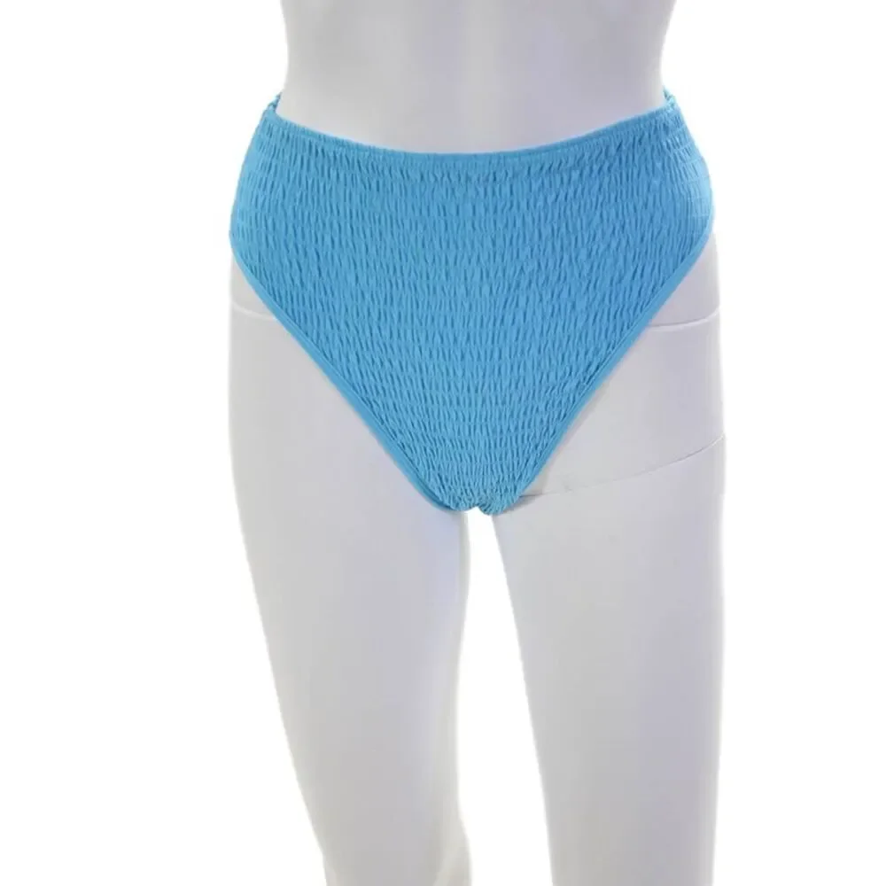 L Space Womens Textured Ruched High Waisted Bikini Bottom Blue Size XS